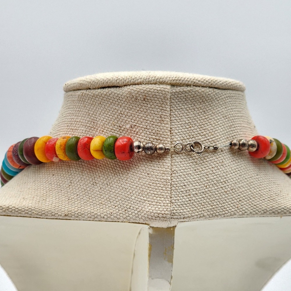 Statement Multicolor Graduated Howlite Disc Necklace Sterling Silver Clasp 22" - Picture 3 of 7